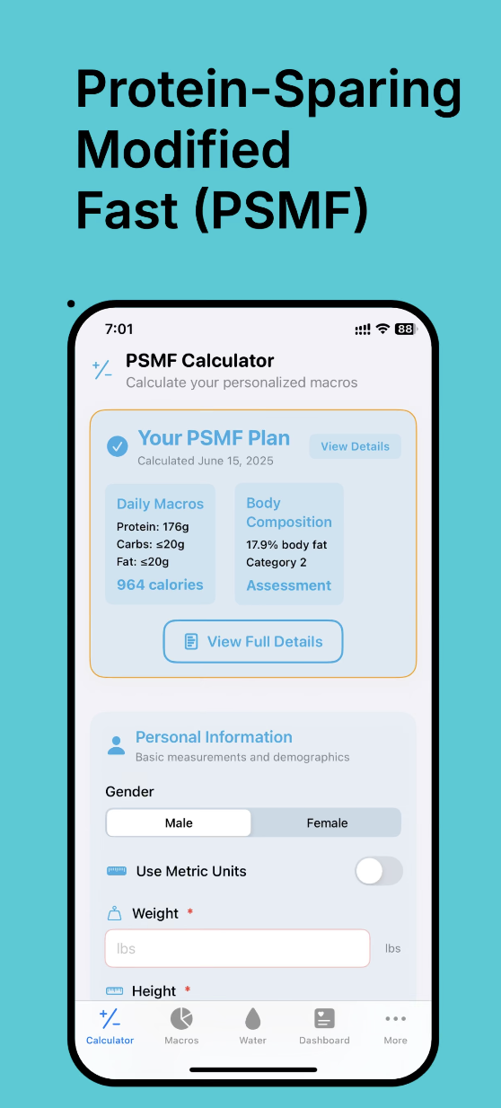 PSMF Diet app screen 1