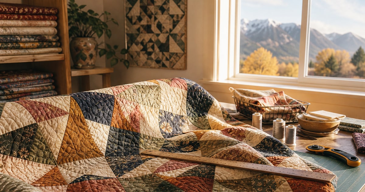 A quilt in progress in a sunlit Utah sewing studio